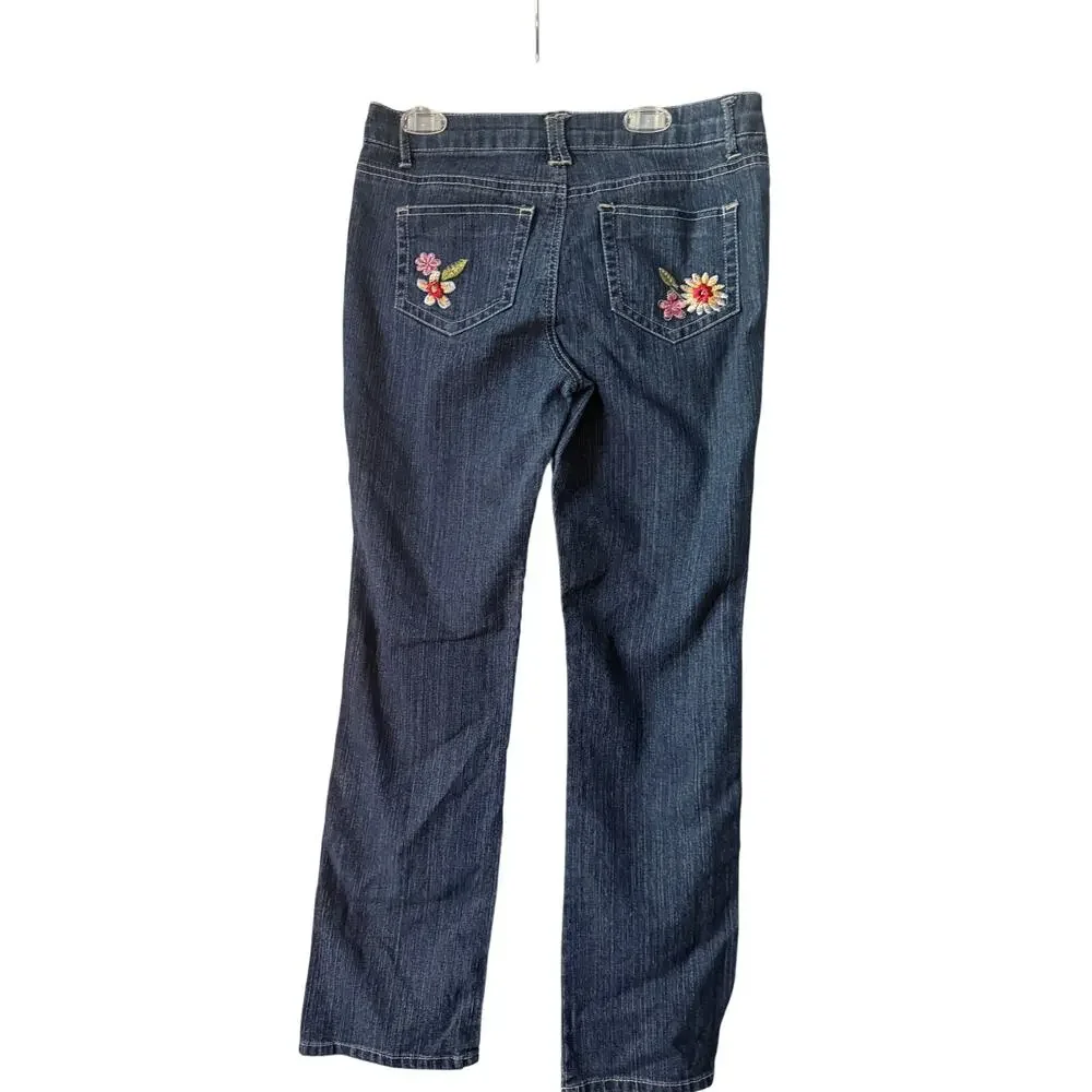 Pink Angel y2k Girls Size 16 Embroidered Flowered Jeans - Picture 4 of 8